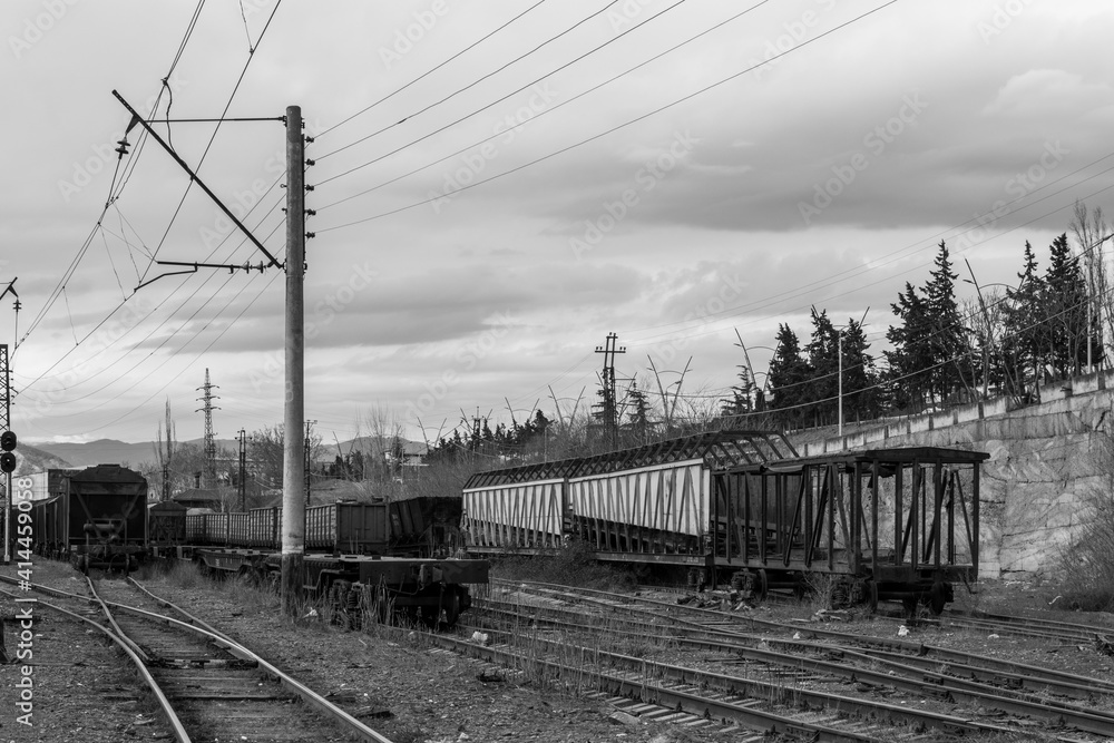 Georgia, Tbilisi. Railway junction. Old railway cars. Freight and passenger wagons out of service. Georgia, Tbilisi. Railway junction. Old railway cars. Freight and passenger wagons out of service.