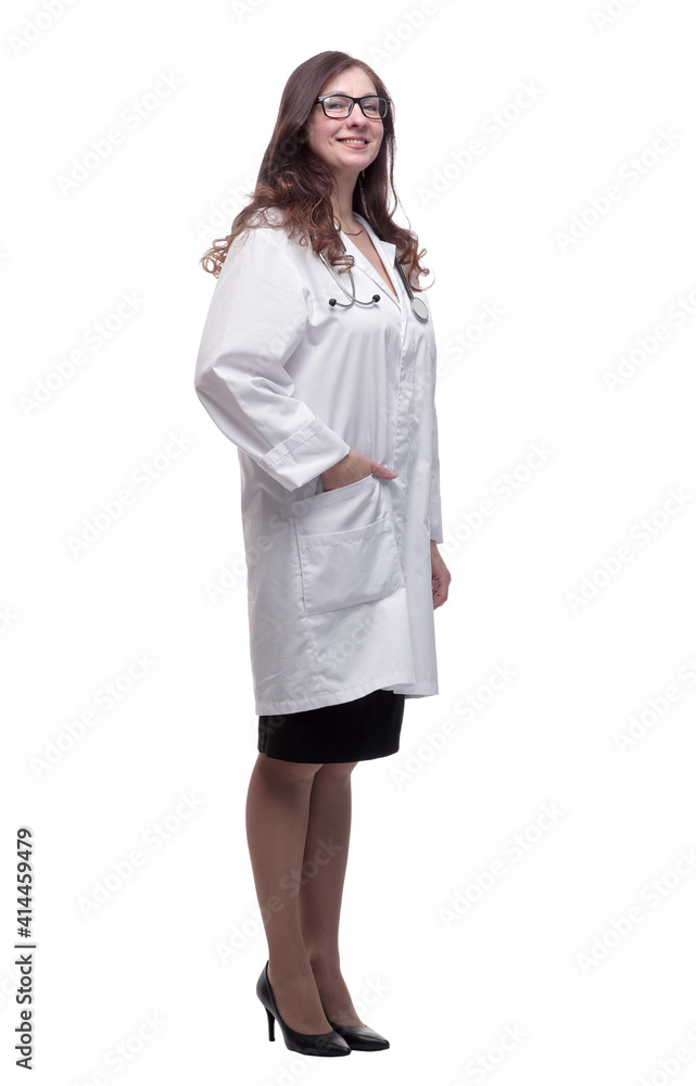 friendly doctor looking at the camera . isolated on a white friendly doctor looking at the camera . isolated on a white