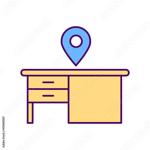 Personal physical workspace RGB color icon. Office table. Comfortable work environment. Improving productivity in workplace. High quality furniture importance. Isolated vector illustration