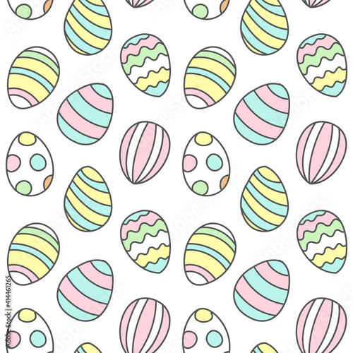 Cute easter background. Seamless pattern of colorful eggs. Illustration in flat style. Vector 10 EPS.