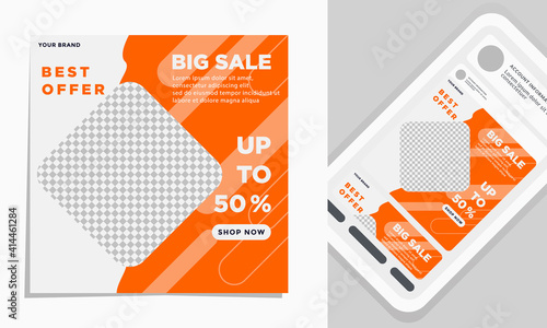 Creative vector premium Big Sale social media post template. online promotion banner. advertising web. bonus mobile mockup.