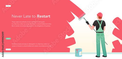 Decorator job, interior decor renovation service landing page, man painting house wall