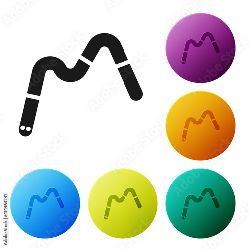 Black Jelly worms candy icon isolated on white background. Set icons in color circle buttons. Vector.