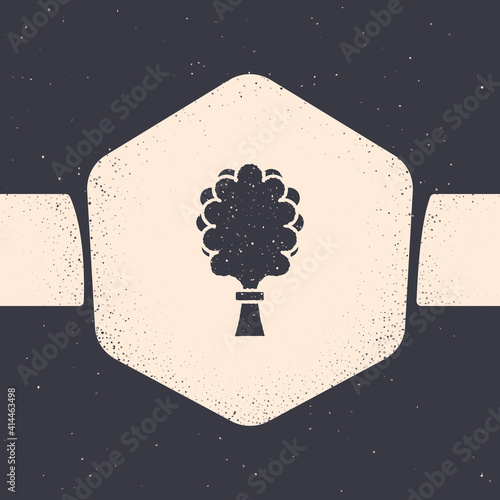 Grunge Sauna broom icon isolated on grey background. Broom from birch twigs, branches for Russian steam bath, sauna, washhouse. Monochrome vintage drawing. Vector.