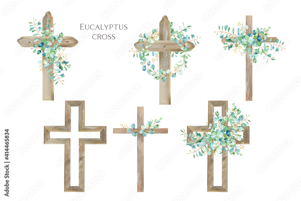 Watercolor Flower Cross, Wood Cross, Baptism, Floral Clipart, First Communion, Holy Spirit, Florals Arrangements, Easter cross