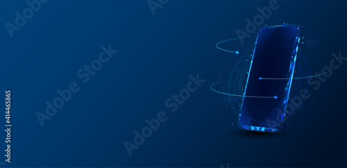 A telephone consisting of polygons. Telephone in a futuristic polygonal style with a skeleton, low-poly triangles. Internet, or digital, or a symbol of the device and telephone. Vector illustration. 