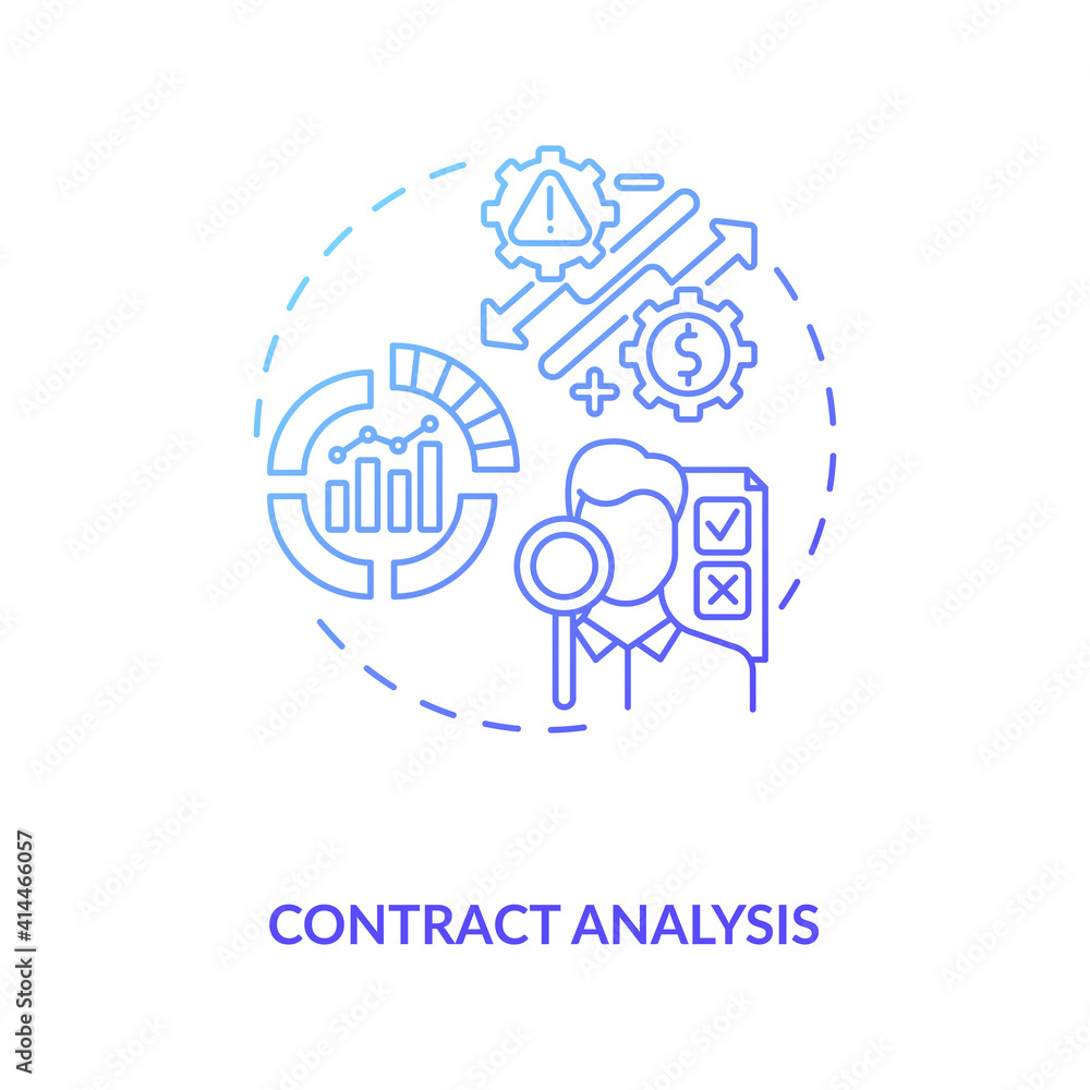 Contract analysis concept icon. Contract lifecycle steps. Review pricing and payment conditions between sides idea thin line illustration. Vector isolated outline RGB color drawing