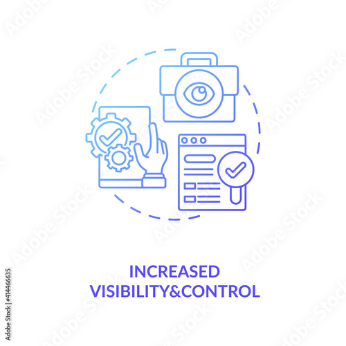 Increased visibility and control concept icon. Contract management automation benefits. Contract management regulation idea thin line illustration. Vector isolated outline RGB color drawing