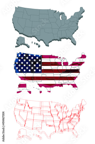 USA map. United states of America geographic map state-devided. US flag on territory. Geographic boundary of 50 states. Detailed USA map circuit