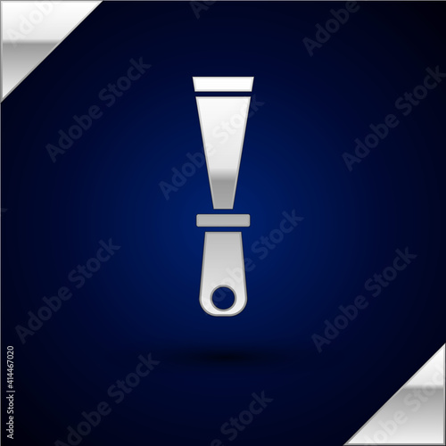 Silver Putty knife icon isolated on dark blue background. Spatula repair tool. Spackling or paint instruments. Vector.