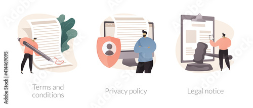 Website disclaimer abstract concept vector illustration set. Terms and conditions, privacy policy, legal notice, menu bar design, corporate rules, UI element, user experience abstract metaphor.