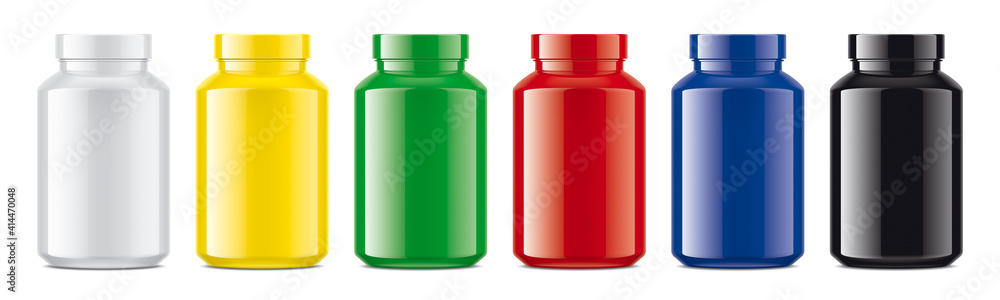 Set of Colored Non-transparent Plastic Jars. Set of Colored Non-transparent Plastic Jars.