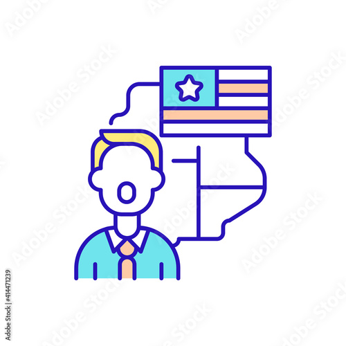 Native English speakers RGB color icon. American accent training. Speaking language easily and correctly. English pronunciation and fluency course. Language proficiency. Isolated vector illustration