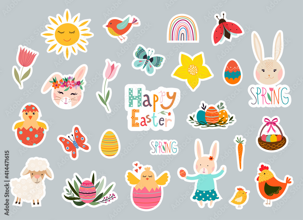 Easter stickers collection with seasonal elements
