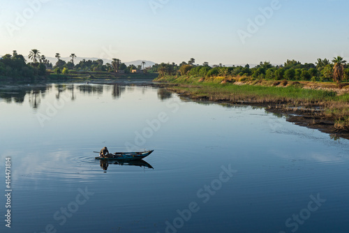 Traditional egyptian bedouin fisherman on river