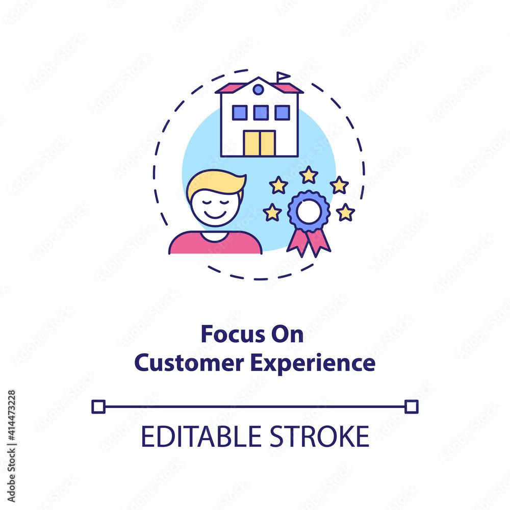 Focus on customer experience concept icon. Business travel during covid 19 pandemic. idea thin line illustration. Business optimization. Vector isolated outline RGB color drawing. Editable stroke