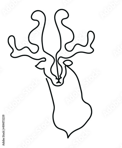 One line drawing of fallow deer head.
One continuous line drawing of the look of the deer