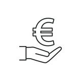 Euro in hand line icon isolated on white background. Vector illustration