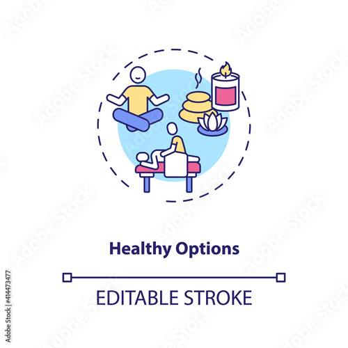 Healthy options concept icon. Business travel during covid pandemic idea thin line illustration. New travel conditions. Business trip. Vector isolated outline RGB color drawing. Editable stroke