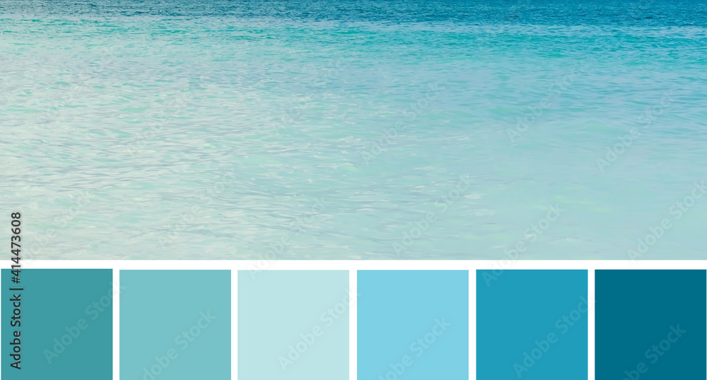 Color palette swatches of abstract blue green gamma of sea water. Pastel  trendy combination of aqua turquoise teal muted gamma. Colorful inspiration  from natural marine summer beauty. Photos | Adobe Stock