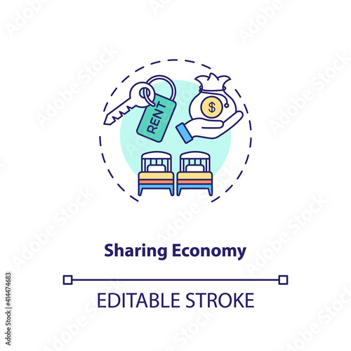 Sharing economy concept icon. Business travel during covid 19 pandemic idea thin line illustration. Travel industry and service optimize. Vector isolated outline RGB color drawing. Editable stroke