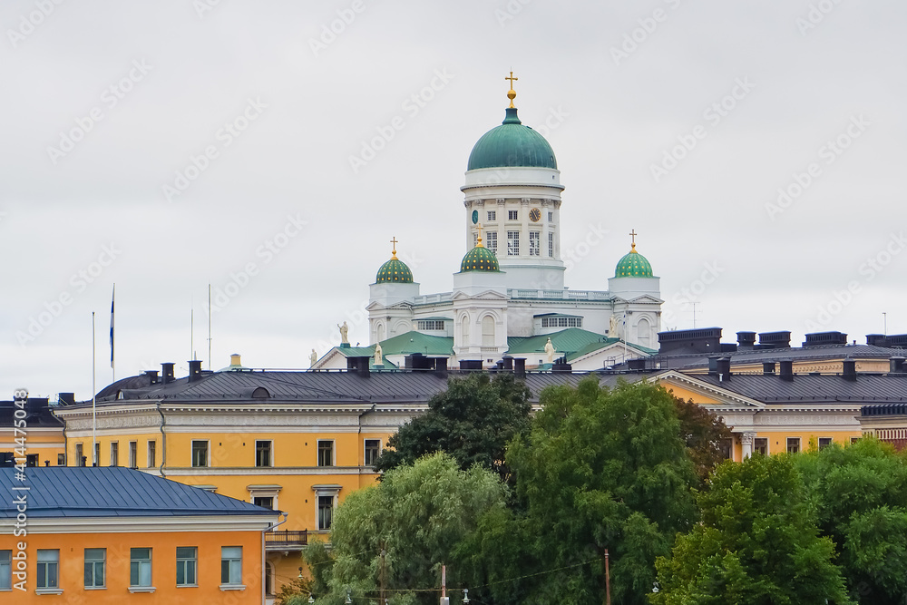 Dome of Helsinki cathedral and cityscape in Kruununhaka Finland