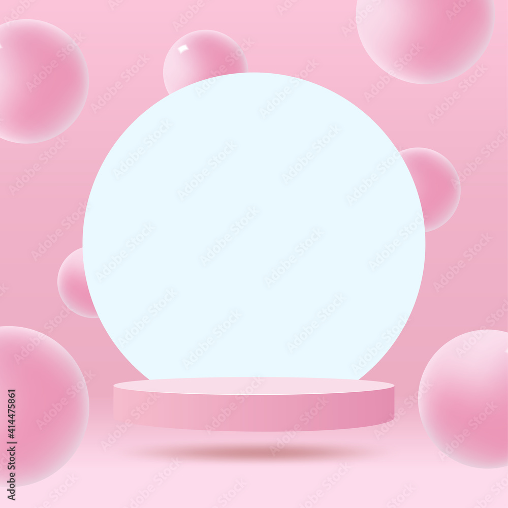 Abstract minimal scene on pastel background with cylinder podium and leaves. Stage mockup showcase for product, banner, sale, presentation, cosmetic and discount. 3d vector illustration