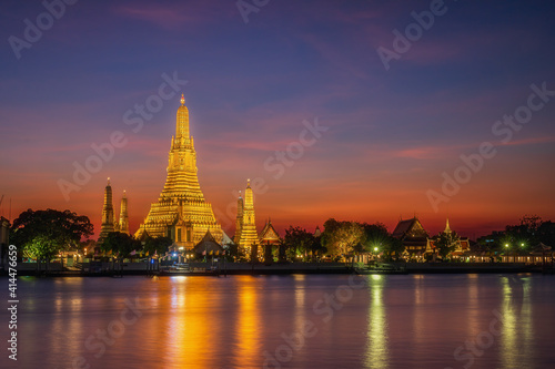 Bangkok - Thailand 10 January 2021: Wat Arun Ratchawararam Temple at twilight in Bangkok, Thailand. © kaoklong