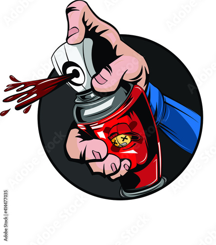 Hand spraying spray paint. Vector tagging graphic.
