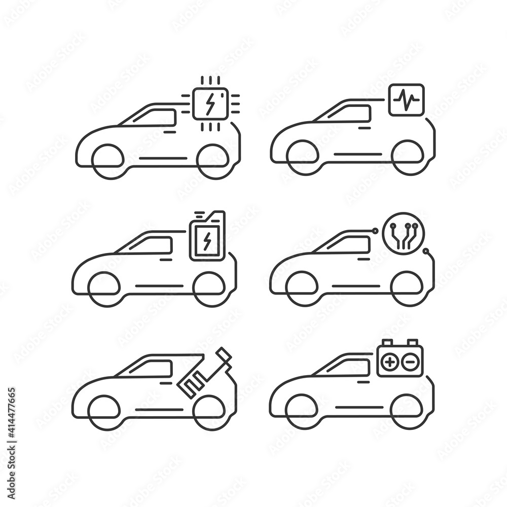 Set of Electric car, green car icon logo design vector concept. Thin line electrical car icon isolated on white background