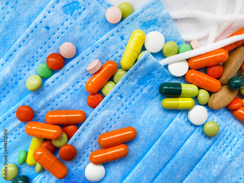 medical supplies on a white background, pandemic. Selective focus