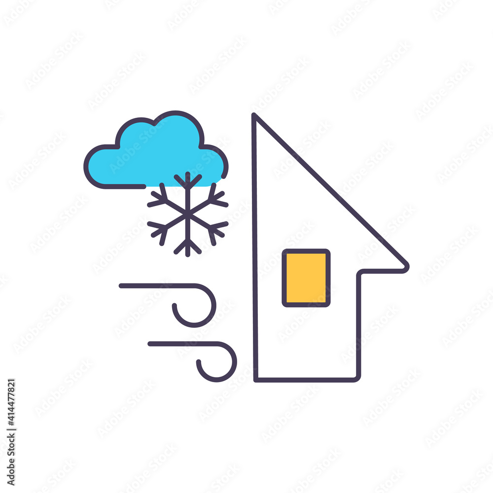 Operation of wind power in cold weather RGB color icon. Realizing ...
