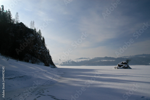 Frozen Lake Czorsztyn in Pieniny Mountains, Poland