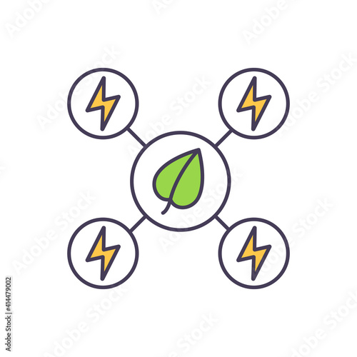Energy deriving from biomass and biofuel RGB color icon. Organic materials absorbing sunlight and storing in chemical energy. Liquid and gaseous fuels. Isolated vector illustration