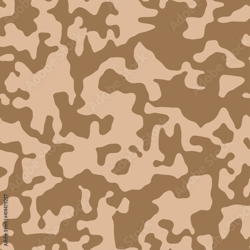 Brown beige camouflage seamless pattern. Modern military two color camo texture. Desert masking color. Stock vector illustration.