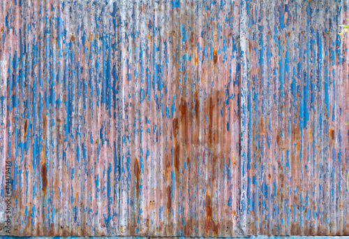 Rusted galvanized blue iron plate. Old rusty zinc sheet wall.