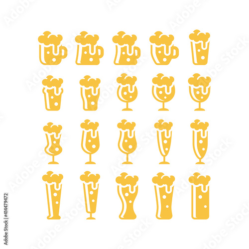 Beer glasses types vector icon set. Mug, pint, pilsner glass icons.