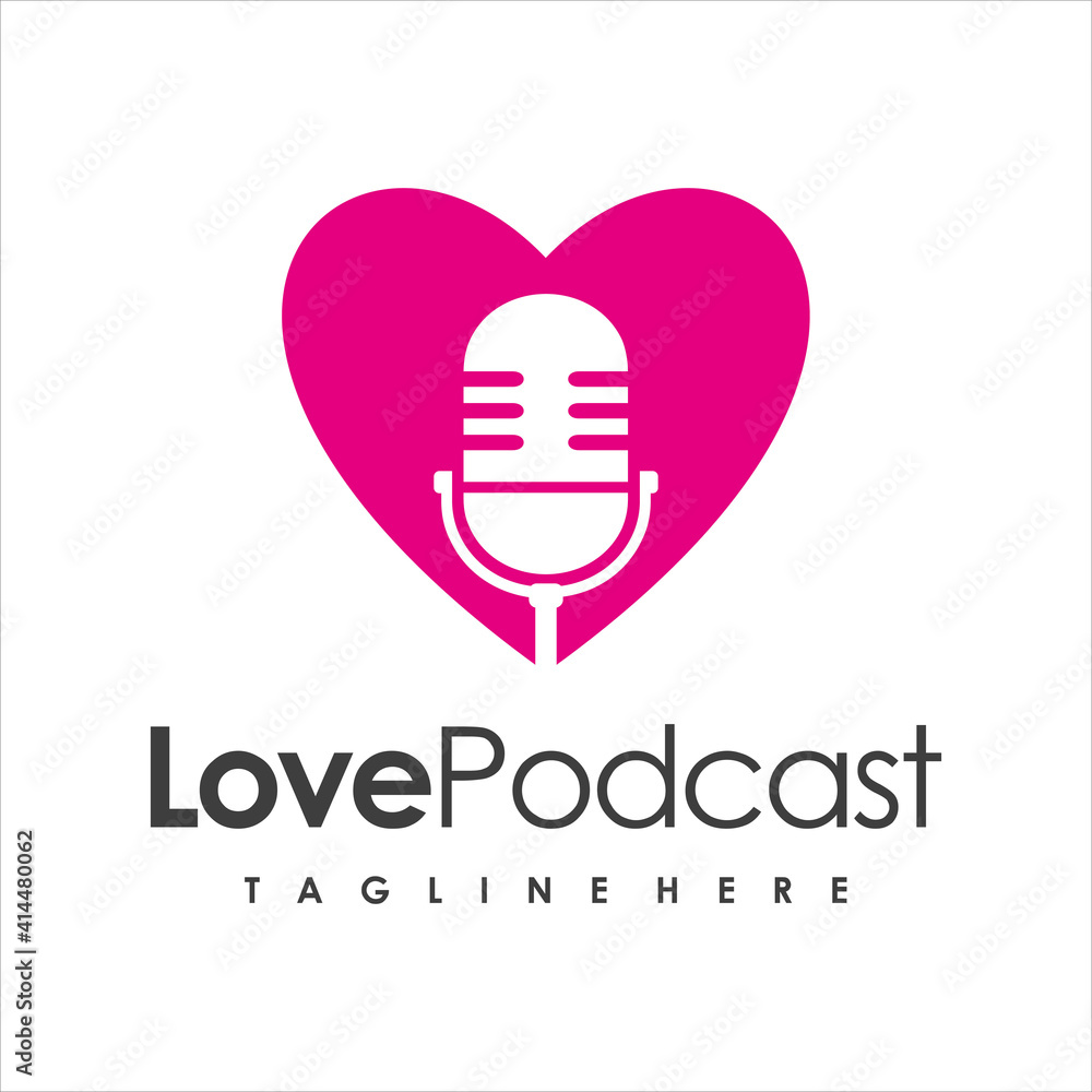Love heart with microphone logo design vector template Love heart with microphone logo design vector template