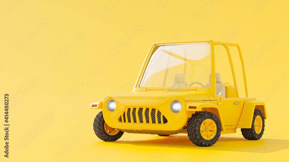 Yellow toy truck and Copy space for your text. Minimal idea concept, 3D rendering.