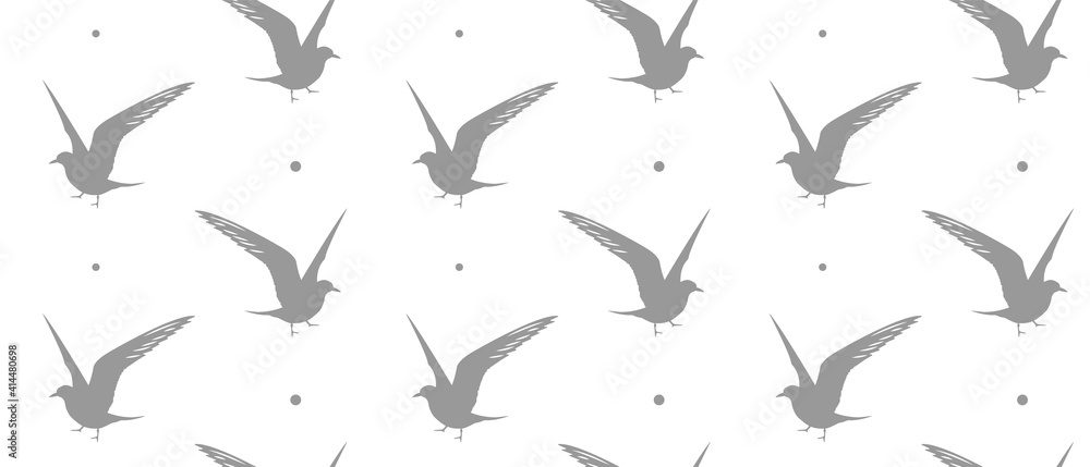 Minimalistic seamless pattern with seagulls flying. Seamless with birds flying silhouette. Pattern for fabric, baby clothes, background, textile, wrapping paper, wallpaper and other decoration. Minimalistic seamless pattern with seagulls flying. Seamless with birds flying silhouette. Pattern for fabric, baby clothes, background, textile, wrapping paper, wallpaper and other decoration.