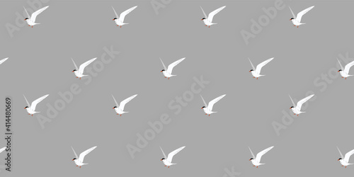 Vector seamless pattern with seagulls flying on gray background. Seamless with birds flying. Pattern for fabric, baby clothes, background, textile, wrapping paper, wallpaper and other decoration.