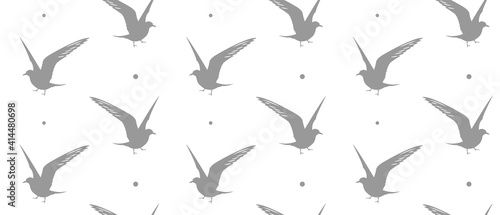 Minimalistic seamless pattern with seagulls flying. Seamless with birds flying silhouette. Pattern for fabric  baby clothes  background  textile  wrapping paper  wallpaper and other decoration.