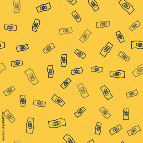 Blue line Plaster on leg icon isolated seamless pattern on yellow background. Vector.