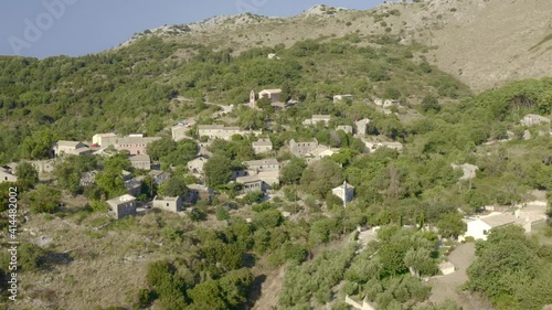 Old Perithia abandoned village in Corfu, Greece. Ghost village, drone footage, aerial, landscape, mountains, panorama. Drone Video Footage 4K #6