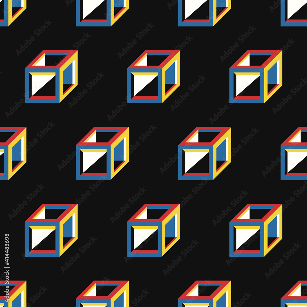 vector 3D square illusion seamless pattern on black vector 3D square illusion seamless pattern on black