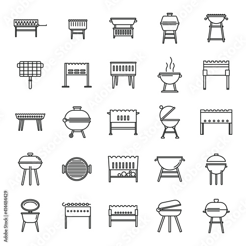 Bbq brazier icons set. Outline set of bbq brazier vector icons for web design isolated on white background