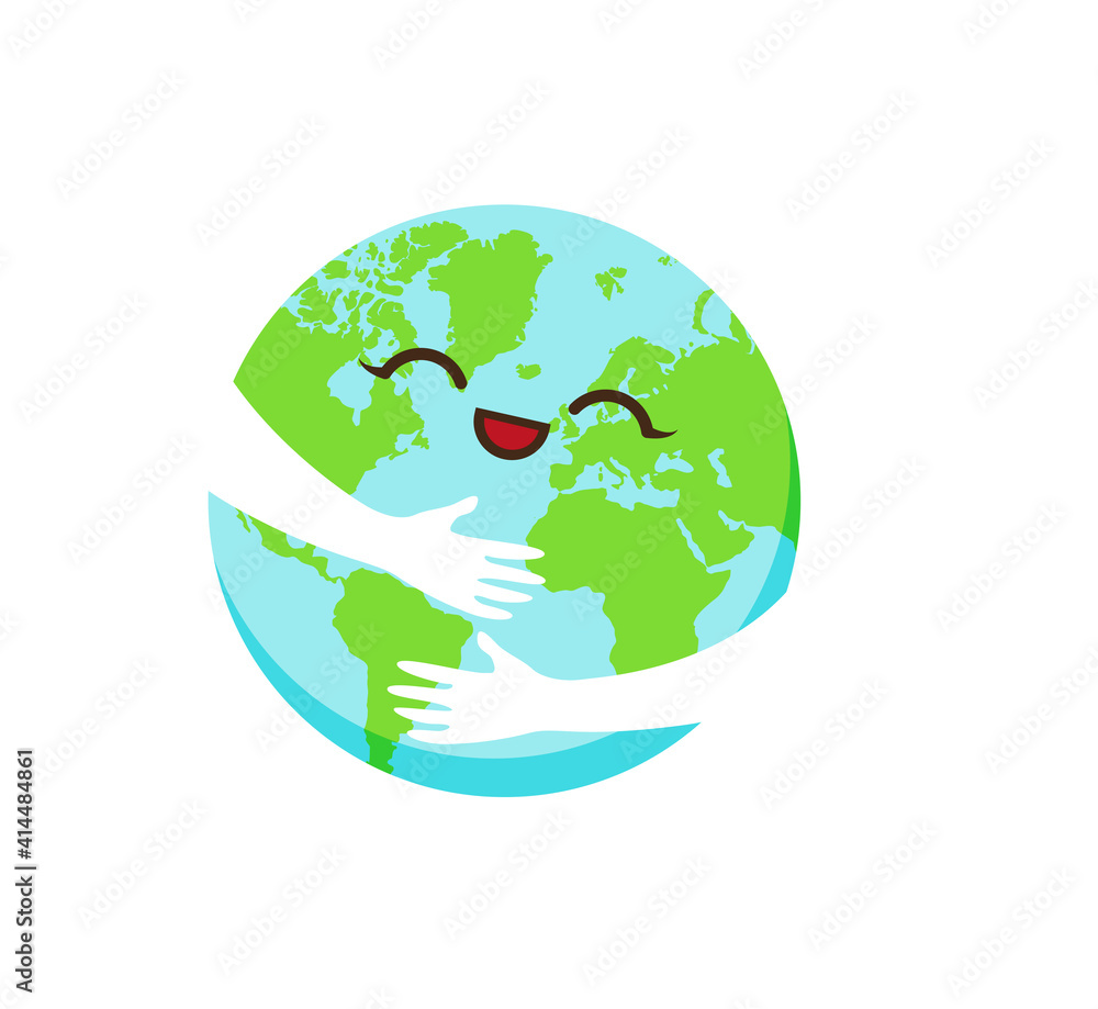 Hugging Earth, hands holding Earth. Save our planet. World Environment day or Earth day concept. Vector illustration isolated on white background