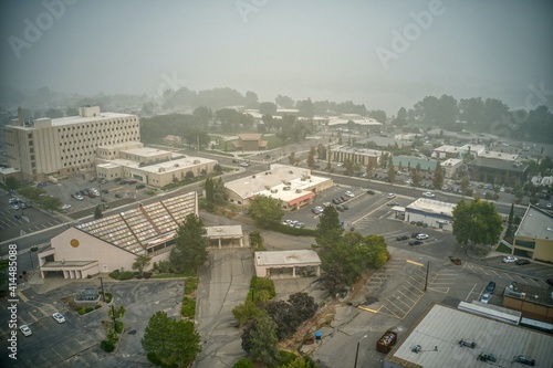 Aerial View of Richland, Washington during an Afternoon hazy with Wildfire Smoke and Ash