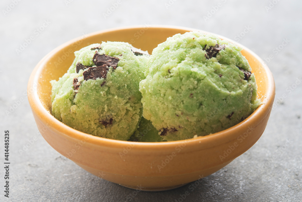 Ice cream with mint and chocolate chip Ice cream with mint and chocolate chip