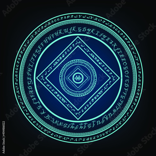 The magic ring has a spell directed. Vigorous and Powerful Black Background As Vector Illustration.